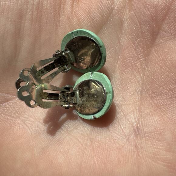 Peyote Bird 925 Sterling Silver Turquoise Green Natural Stone Clip On Earrings - Picture 5 of 5